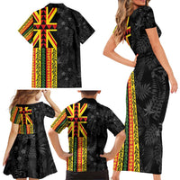 Hawaii Maoli Spirit Family Matching Short Sleeve Bodycon Dress and Hawaiian Shirt Kakau Pattern With Flower Lei LT05 - Polynesian Pride