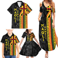 Hawaii Maoli Spirit Family Matching Summer Maxi Dress and Hawaiian Shirt Kakau Pattern With Flower Lei LT05 - Polynesian Pride