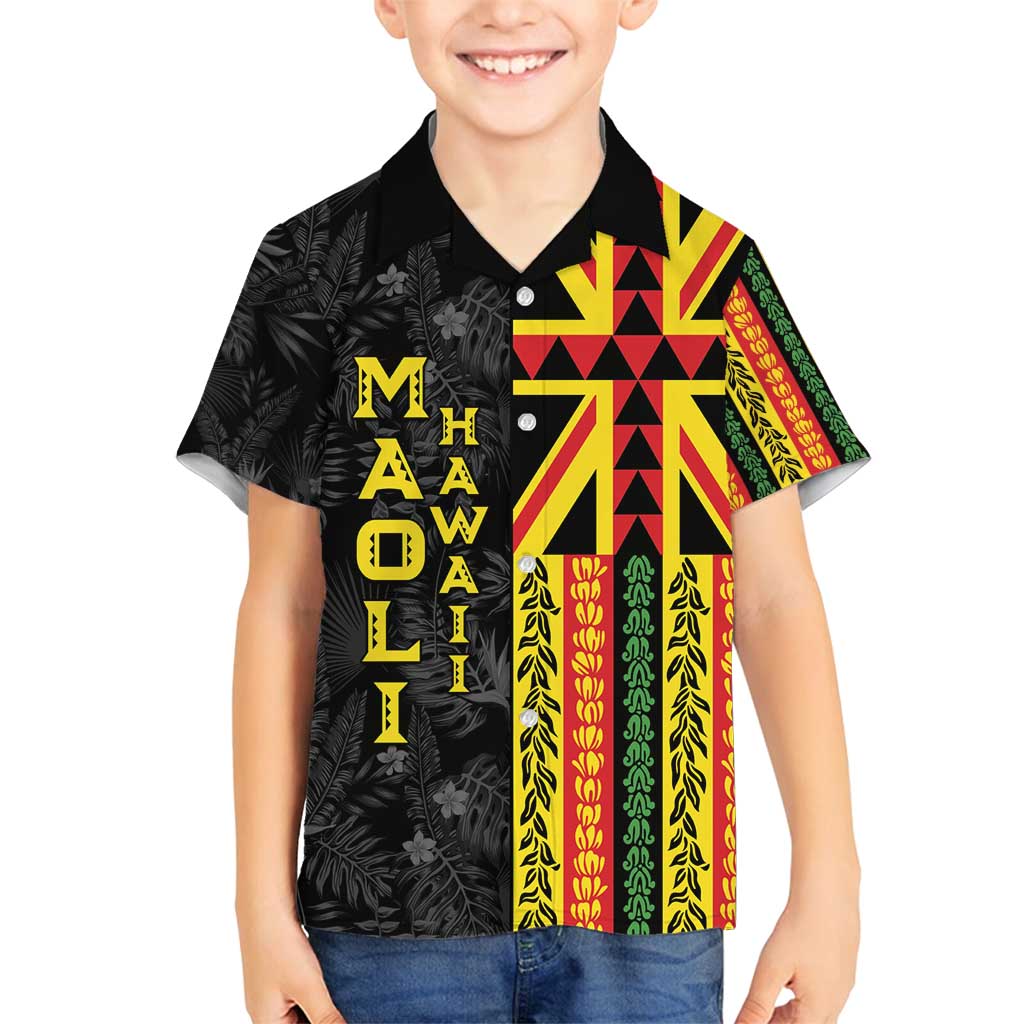 Hawaii Maoli Spirit Family Matching Tank Maxi Dress and Hawaiian Shirt Kakau Pattern With Flower Lei LT05 Son's Shirt Black - Polynesian Pride