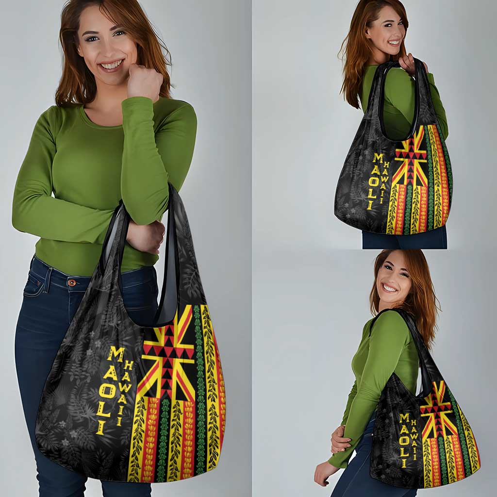 Hawaii Maoli Spirit Grocery Bag Kakau Pattern With Flower Lei - Polynesian Pride