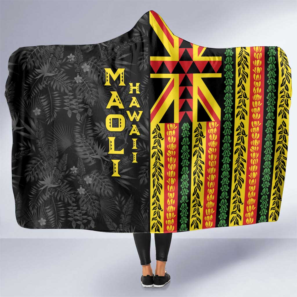 Hawaii Maoli Spirit Hooded Blanket Kakau Pattern With Flower Lei - Polynesian Pride