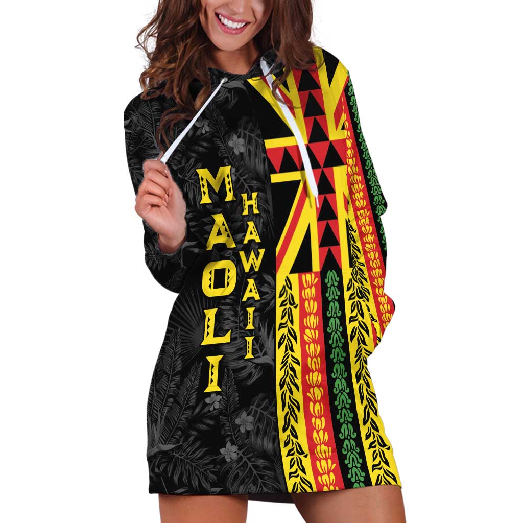 Hawaii Maoli Spirit Hoodie Dress Kakau Pattern With Flower Lei - Polynesian Pride