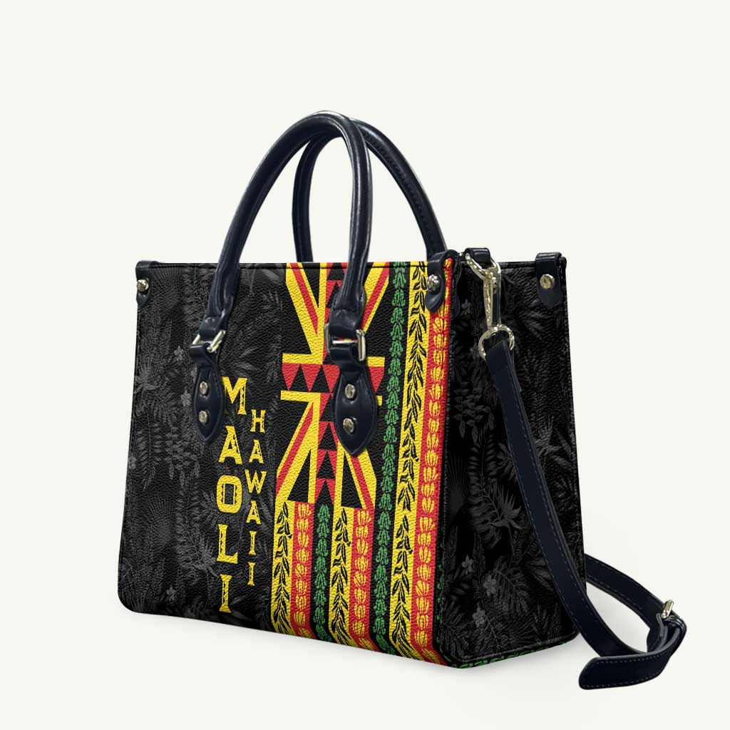 Hawaii Maoli Spirit Leather Bag Kakau Pattern With Flower Lei - Polynesian Pride