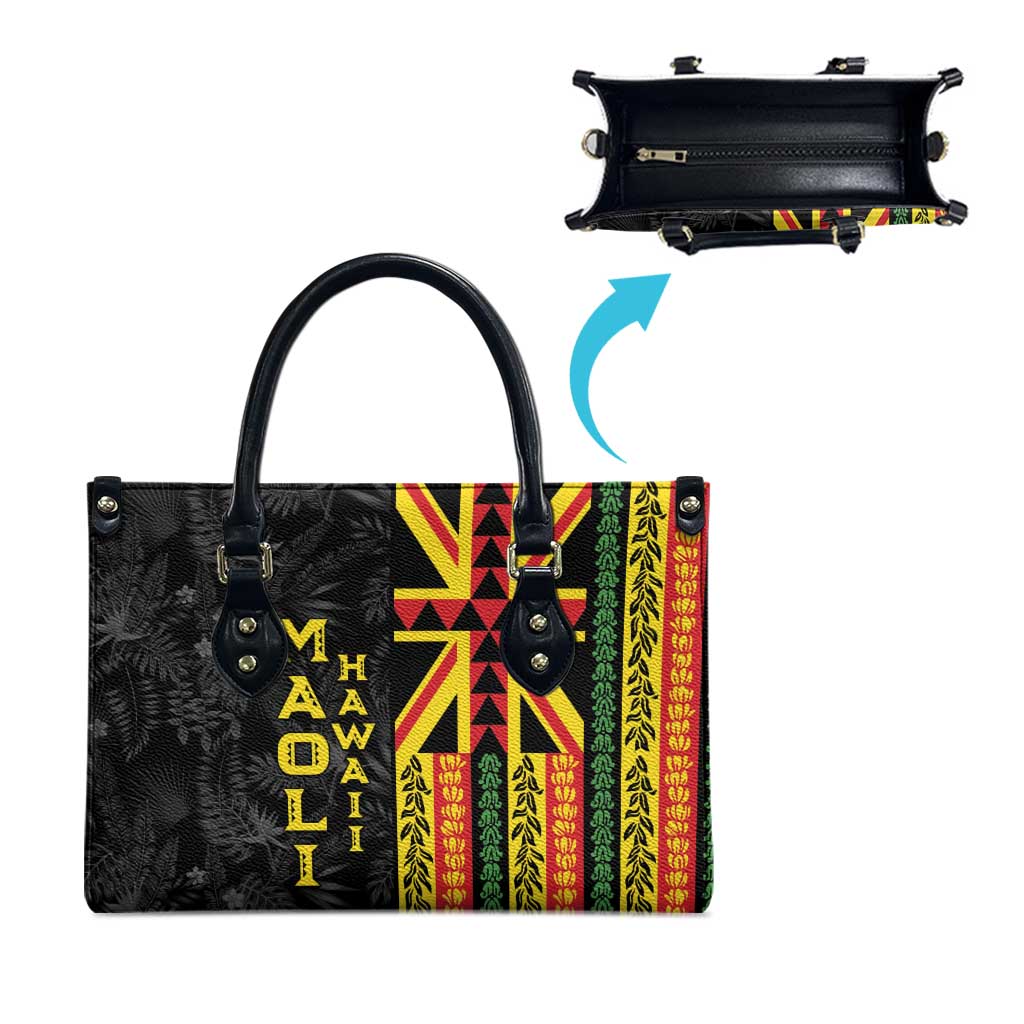 Hawaii Maoli Spirit Leather Bag Kakau Pattern With Flower Lei - Polynesian Pride