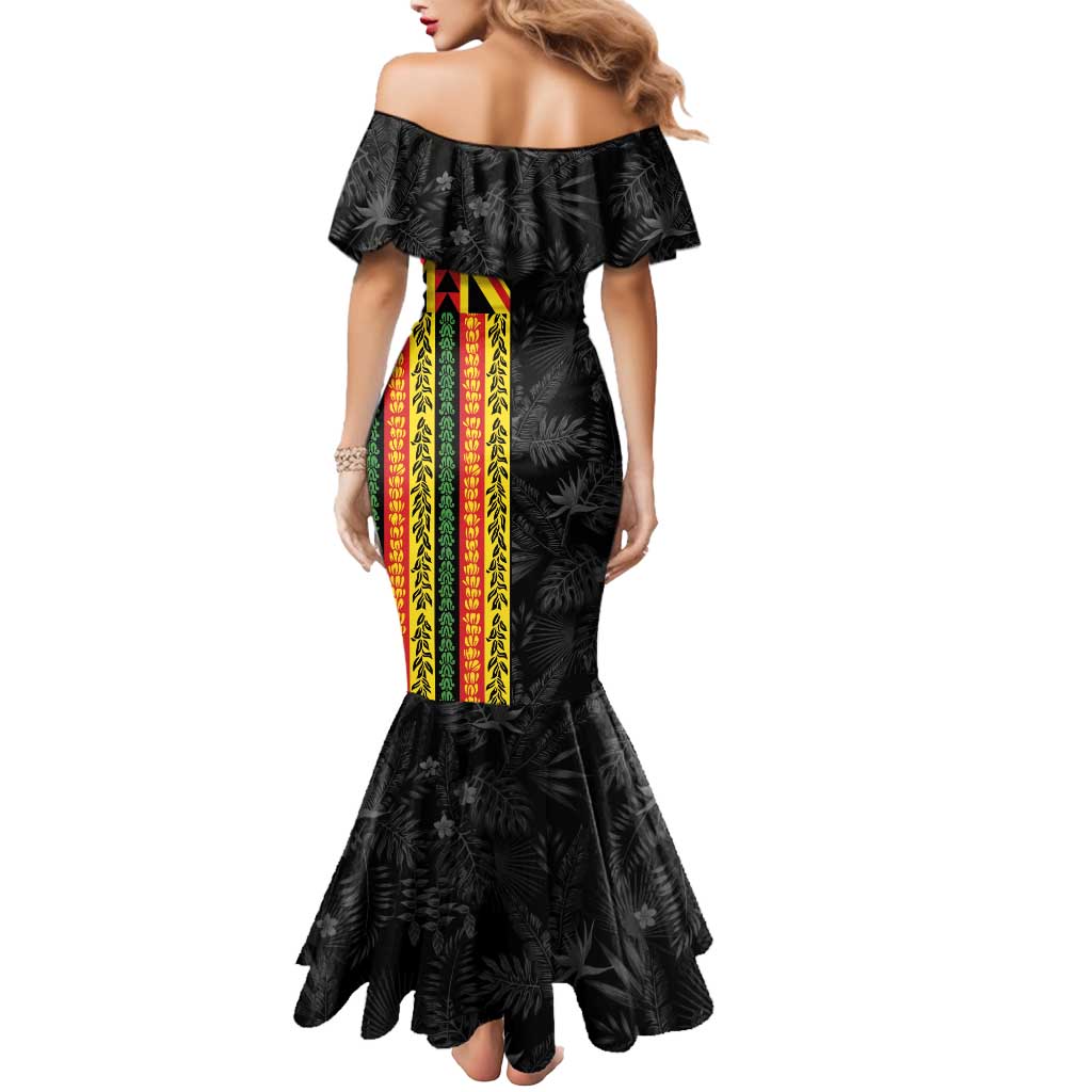 Hawaii Maoli Spirit Mermaid Dress Kakau Pattern With Flower Lei - Polynesian Pride