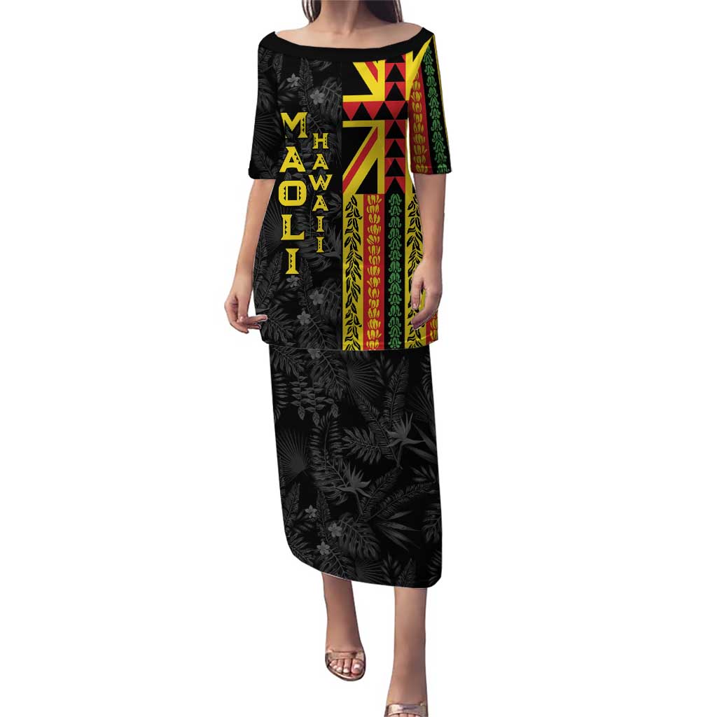 Hawaii Maoli Spirit Puletasi Kakau Pattern With Flower Lei - Polynesian Pride