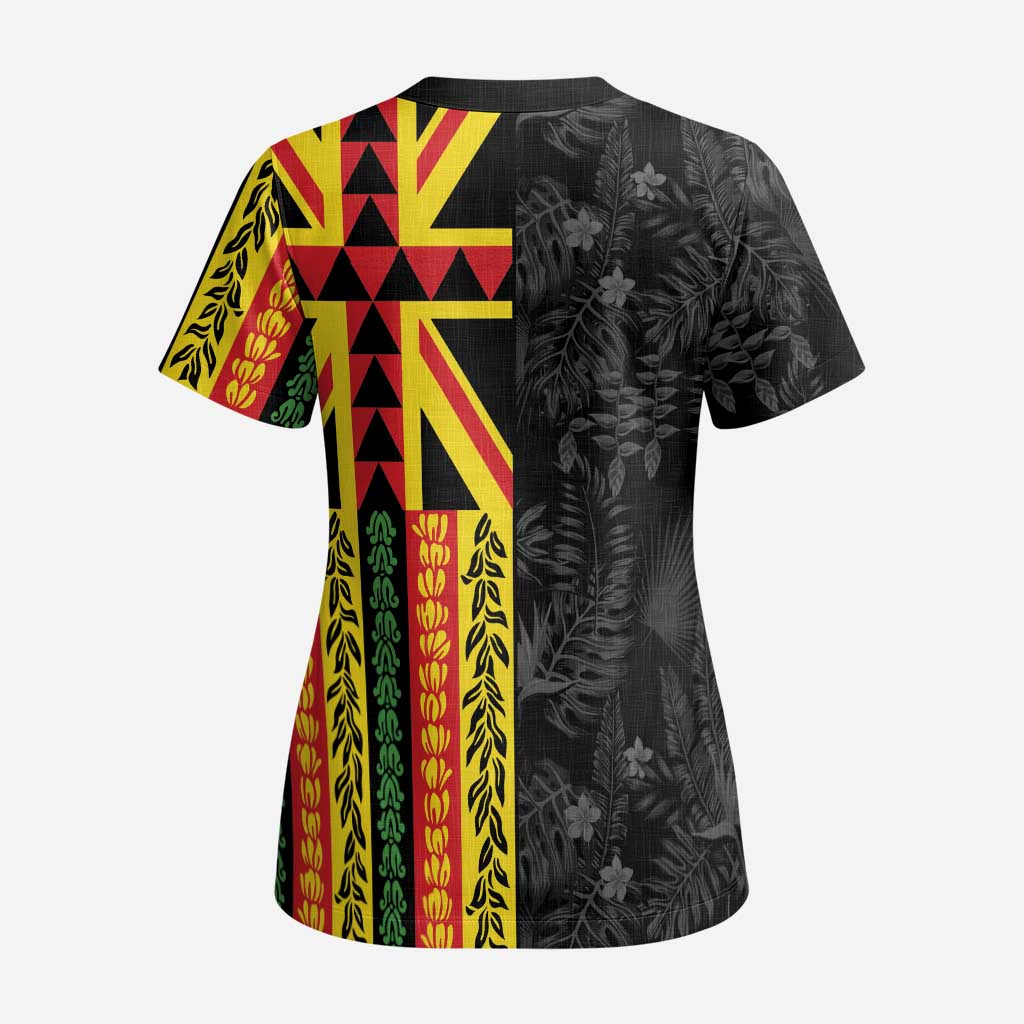 Hawaii Maoli Spirit Scrub Top Kakau Pattern With Flower Lei - Polynesian Pride