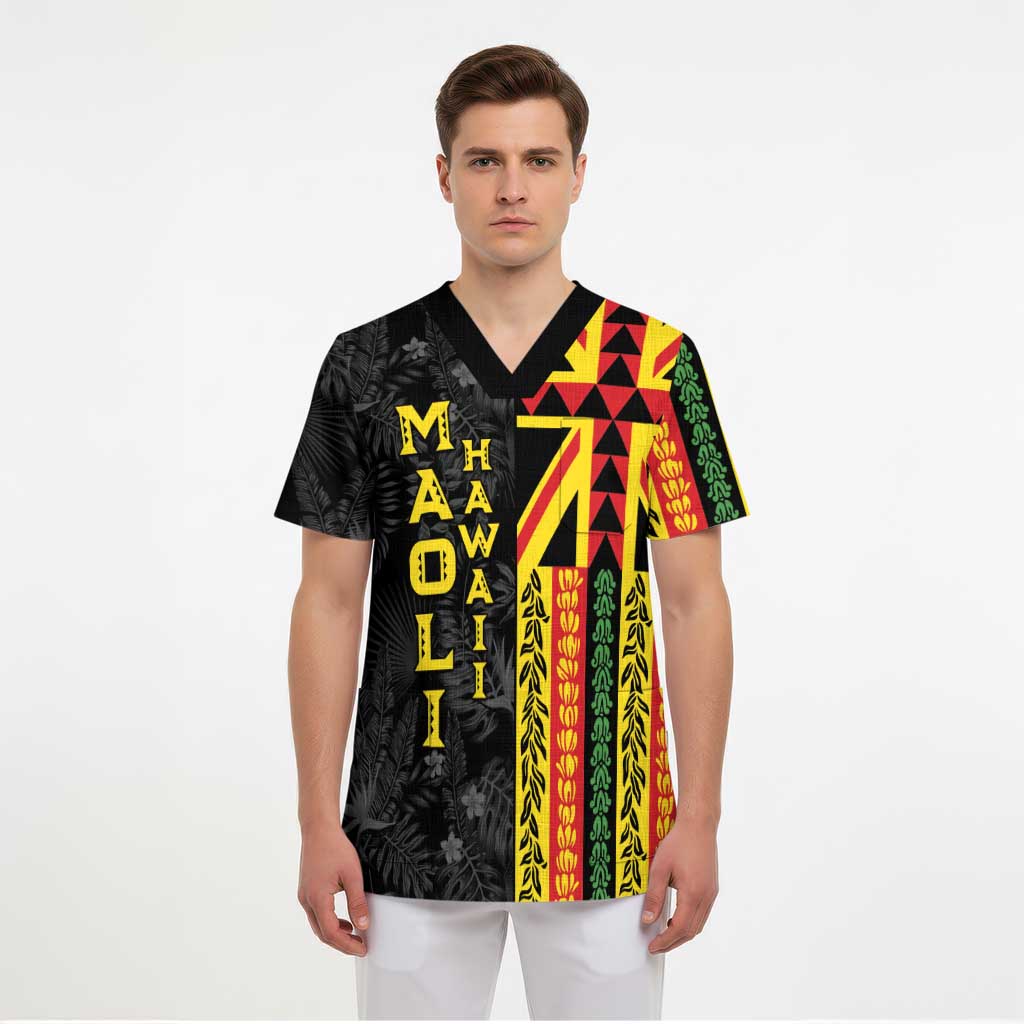 Hawaii Maoli Spirit Scrub Top Kakau Pattern With Flower Lei - Polynesian Pride