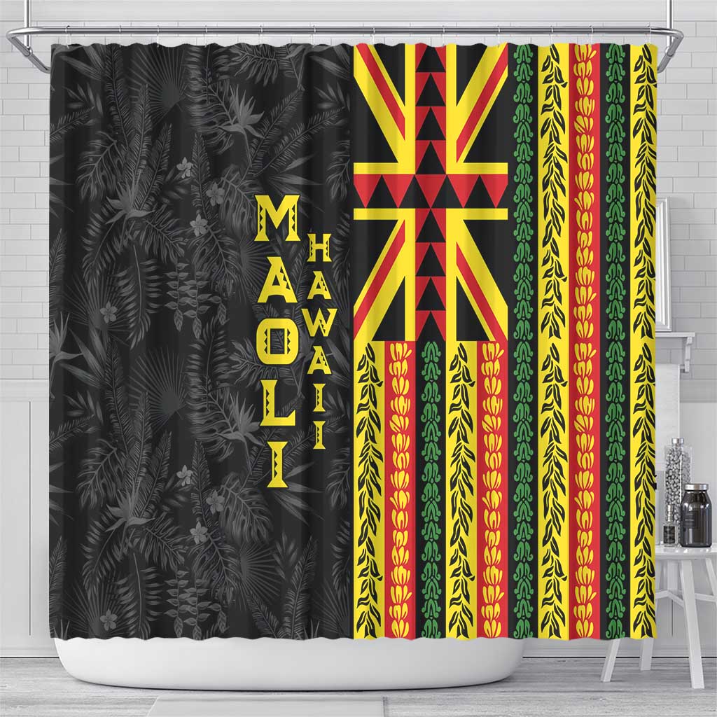 Hawaii Maoli Spirit Shower Curtain Kakau Pattern With Flower Lei - Polynesian Pride