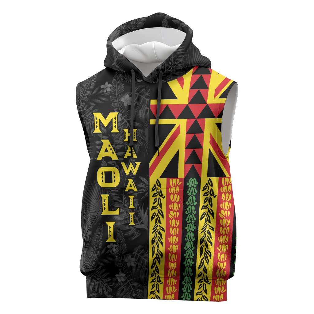 Hawaii Maoli Spirit Sleeveless Hoodie Kakau Pattern With Flower Lei - Polynesian Pride