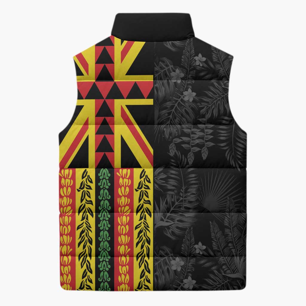 Hawaii Maoli Spirit Sleeveless Puffer Jacket Kakau Pattern With Flower Lei - Polynesian Pride