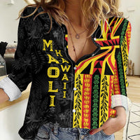 Hawaii Maoli Spirit Women Casual Shirt Kakau Pattern With Flower Lei - Polynesian Pride
