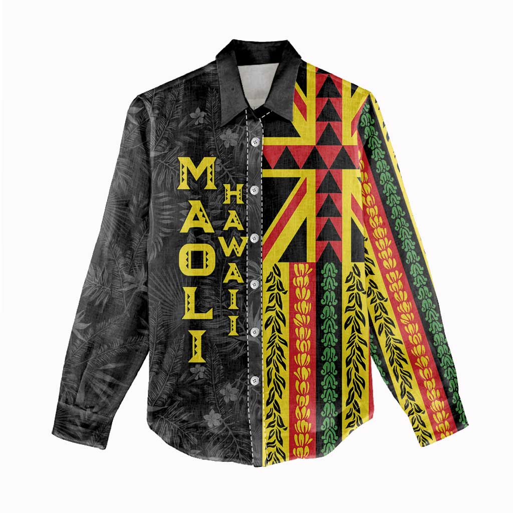 Hawaii Maoli Spirit Women Casual Shirt Kakau Pattern With Flower Lei - Polynesian Pride