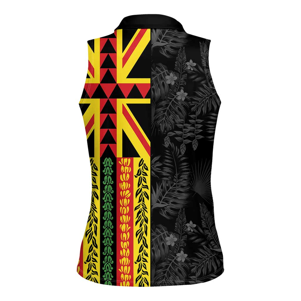 Hawaii Maoli Spirit Women Sleeveless Polo Shirt Kakau Pattern With Flower Lei - Polynesian Pride