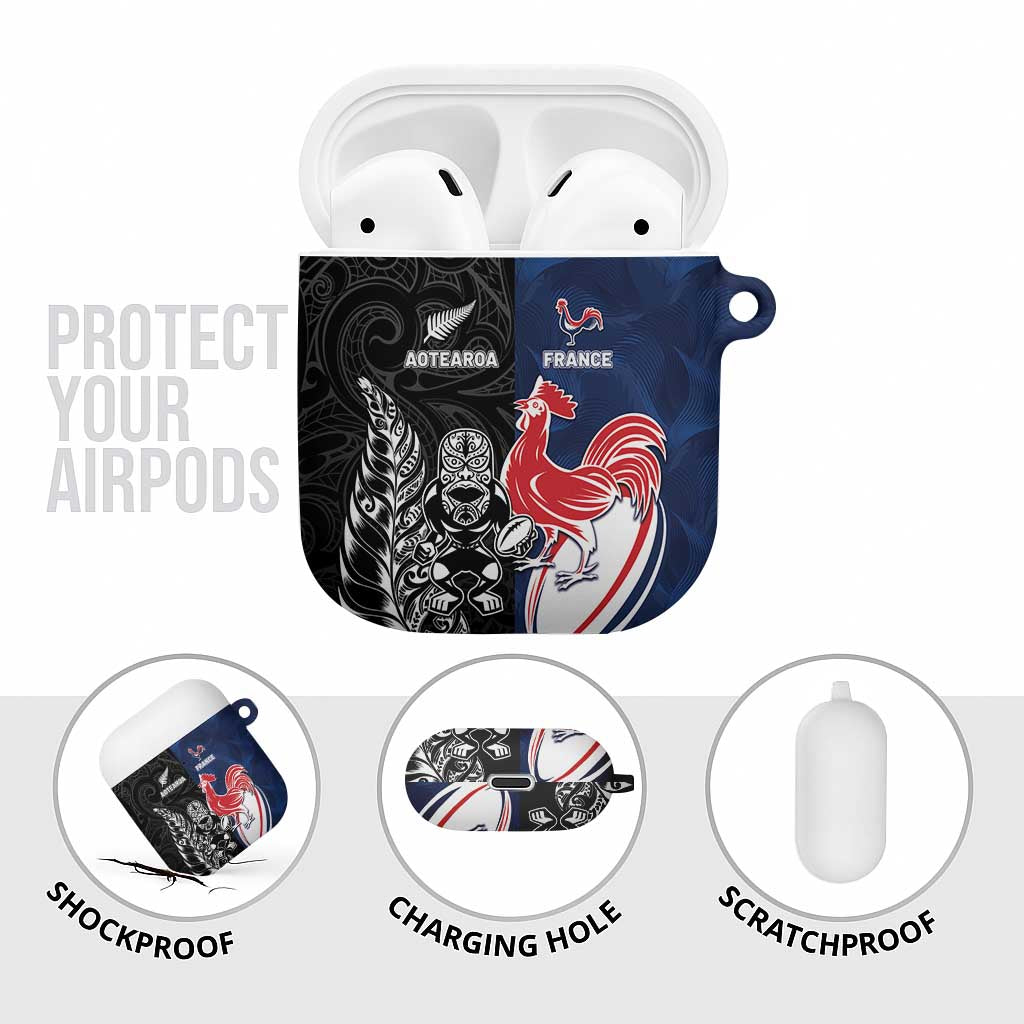 France And New Zealand Rugby AirPods Case Les Bleus Rooster With Maori Tiki LT05 - Polynesian Pride
