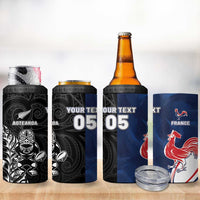 France And New Zealand Rugby Custom 4 in 1 Can Cooler Tumbler Les Bleus Rooster With Maori Tiki LT05 - Polynesian Pride