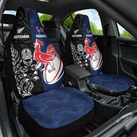 France And New Zealand Rugby Car Seat Cover Les Bleus Rooster With Maori Tiki LT05 One Size Black - Polynesian Pride
