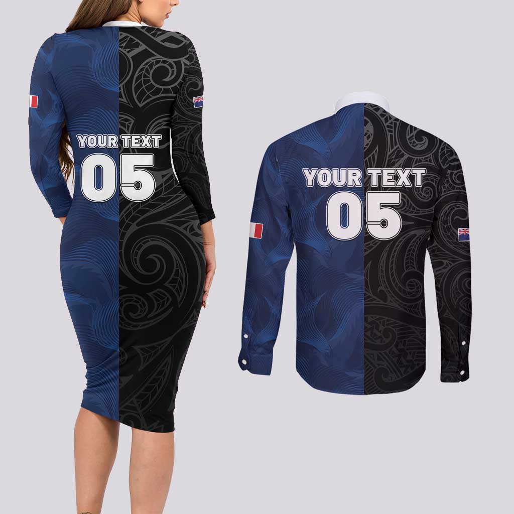 France And New Zealand Rugby Custom Couples Matching Long Sleeve Bodycon Dress and Long Sleeve Button Shirt Les Bleus Rooster With Maori Tiki LT05 - Polynesian Pride