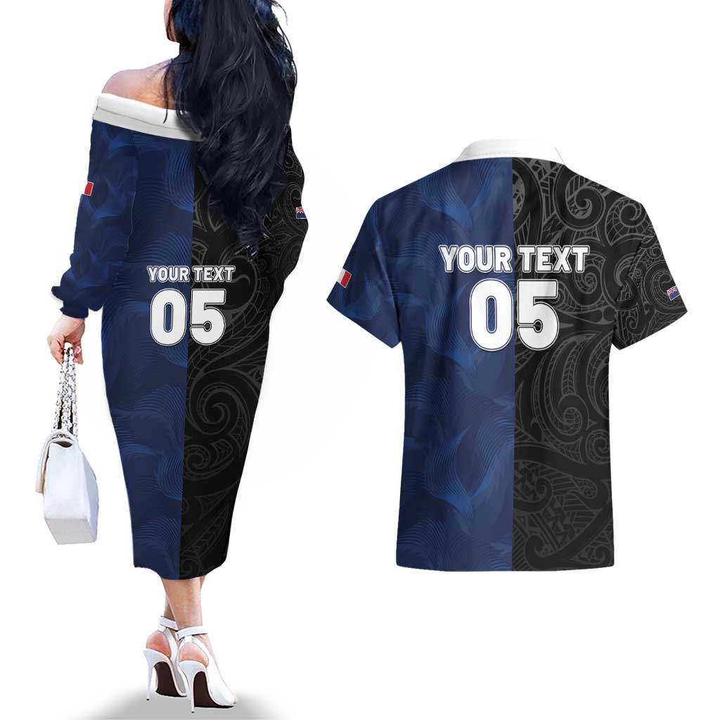 France And New Zealand Rugby Custom Couples Matching Off The Shoulder Long Sleeve Dress and Hawaiian Shirt Les Bleus Rooster With Maori Tiki LT05 - Polynesian Pride