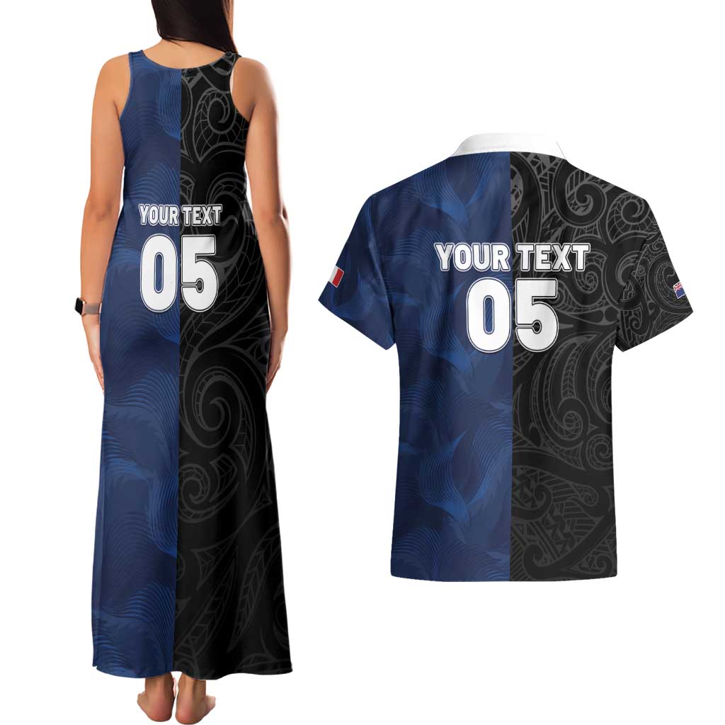 France And New Zealand Rugby Custom Couples Matching Tank Maxi Dress and Hawaiian Shirt Les Bleus Rooster With Maori Tiki LT05 - Polynesian Pride