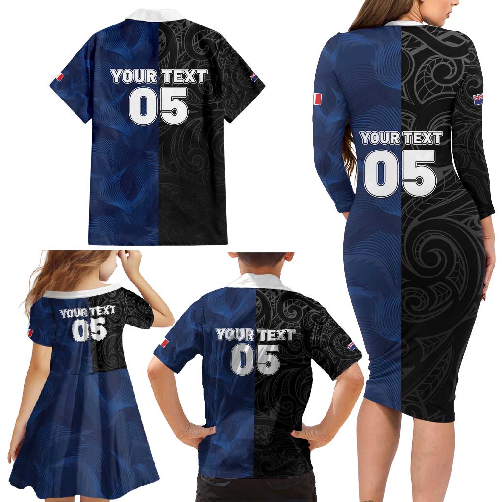 France And New Zealand Rugby Custom Family Matching Long Sleeve Bodycon Dress and Hawaiian Shirt Les Bleus Rooster With Maori Tiki LT05 - Polynesian Pride