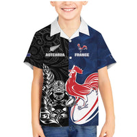 France And New Zealand Rugby Custom Family Matching Mermaid Dress and Hawaiian Shirt Les Bleus Rooster With Maori Tiki LT05 Son's Shirt Black - Polynesian Pride