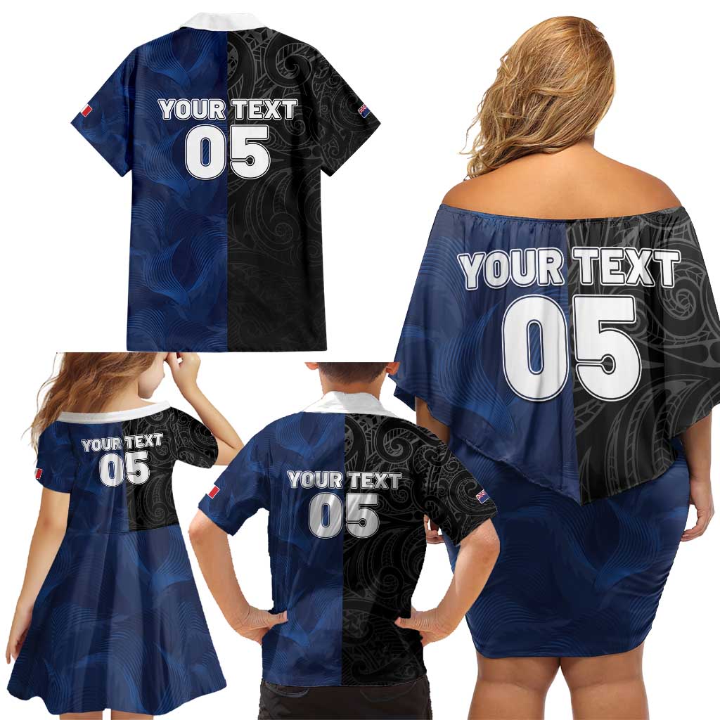 France And New Zealand Rugby Custom Family Matching Off Shoulder Short Dress and Hawaiian Shirt Les Bleus Rooster With Maori Tiki LT05 - Polynesian Pride