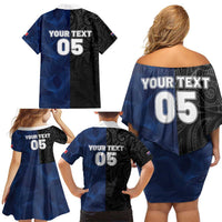 France And New Zealand Rugby Custom Family Matching Off Shoulder Short Dress and Hawaiian Shirt Les Bleus Rooster With Maori Tiki LT05 - Polynesian Pride