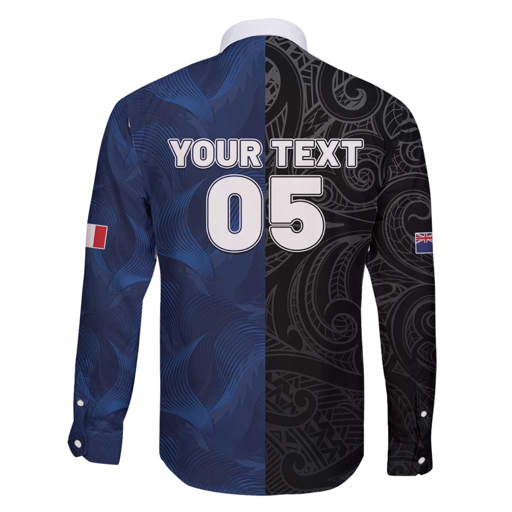 France And New Zealand Rugby Custom Family Matching Off Shoulder Short Dress and Hawaiian Shirt Les Bleus Rooster With Maori Tiki LT05 - Polynesian Pride