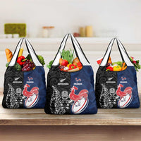 France And New Zealand Rugby Grocery Bag Les Bleus Rooster With Maori Tiki LT05 3-pack One Size Black - Polynesian Pride