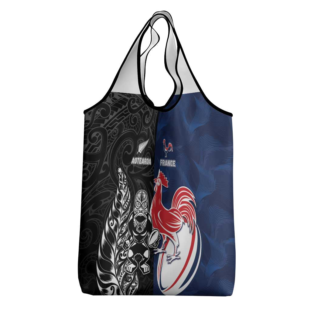 France And New Zealand Rugby Grocery Bag Les Bleus Rooster With Maori Tiki LT05 - Polynesian Pride