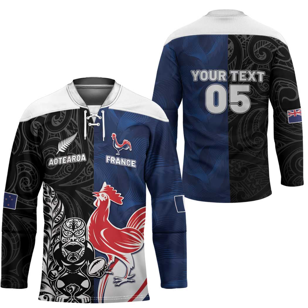 France And New Zealand Rugby Custom Hockey Jersey Les Bleus Rooster With Maori Tiki LT05 - Polynesian Pride