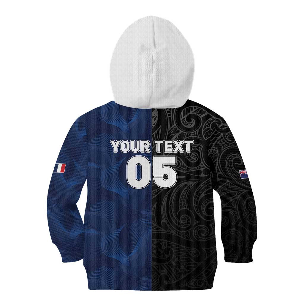 France And New Zealand Rugby Custom Kid Hoodie Les Bleus Rooster With Maori Tiki LT05 - Polynesian Pride