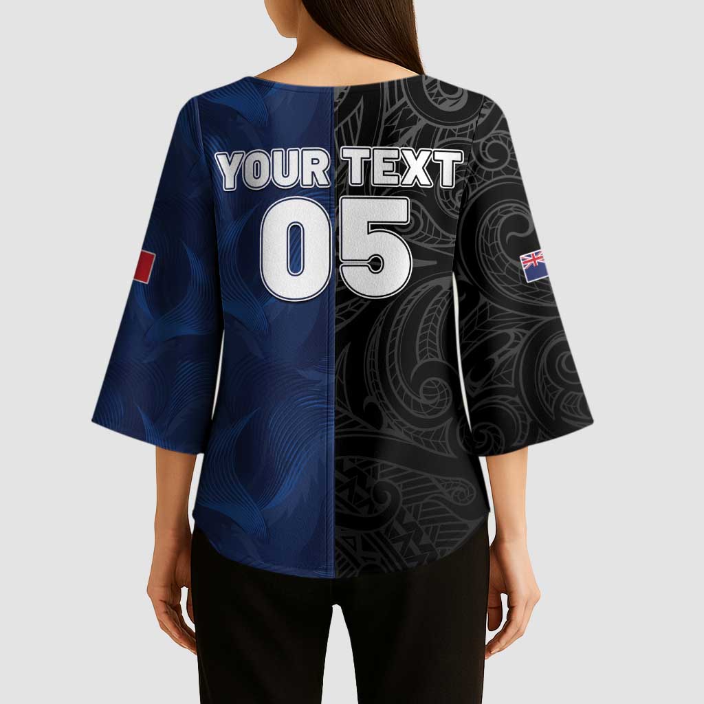 France And New Zealand Rugby Custom Kimono Sleeve Blouse Les Bleus Rooster With Maori Tiki LT05 - Polynesian Pride