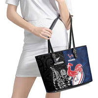 France And New Zealand Rugby Leather Tote Bag Les Bleus Rooster With Maori Tiki LT05 - Polynesian Pride
