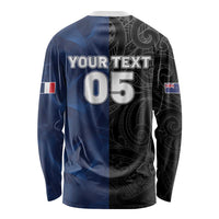 France And New Zealand Rugby Custom Long Sleeve Shirt Les Bleus Rooster With Maori Tiki LT05 - Polynesian Pride