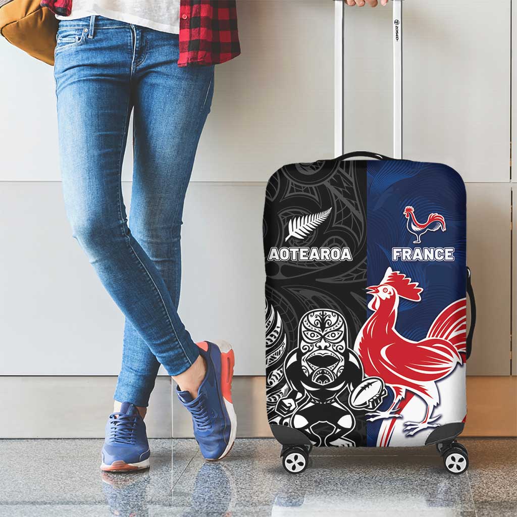 France And New Zealand Rugby Luggage Cover Les Bleus Rooster With Maori Tiki LT05 - Polynesian Pride