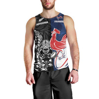 France And New Zealand Rugby Custom Men Tank Top Les Bleus Rooster With Maori Tiki LT05 - Polynesian Pride