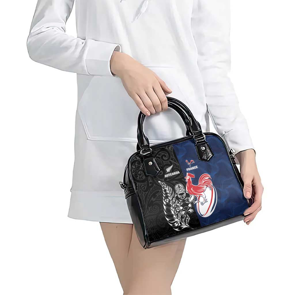 France And New Zealand Rugby Shoulder Handbag Les Bleus Rooster With Maori Tiki - Polynesian Pride