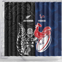 France And New Zealand Rugby Shower Curtain Les Bleus Rooster With Maori Tiki LT05 - Polynesian Pride
