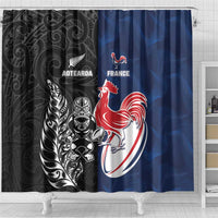 France And New Zealand Rugby Shower Curtain Les Bleus Rooster With Maori Tiki LT05 - Polynesian Pride