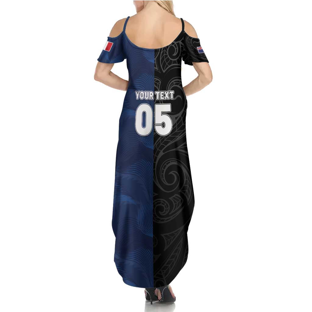 France And New Zealand Rugby Custom Summer Maxi Dress Les Bleus Rooster With Maori Tiki LT05 - Polynesian Pride