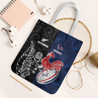 France And New Zealand Rugby Tote Bag Les Bleus Rooster With Maori Tiki LT05 White Strap One Size Black - Polynesian Pride