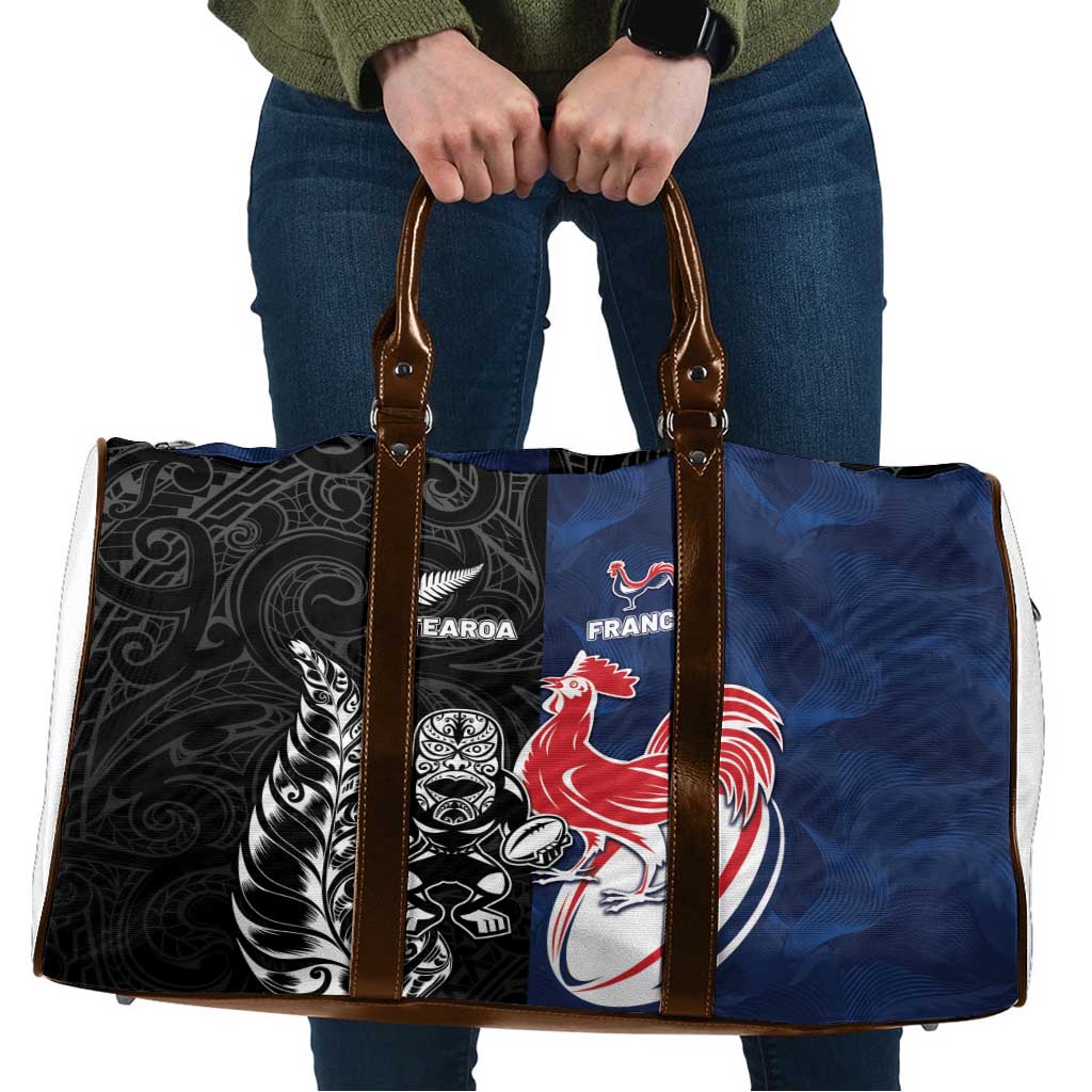 France And New Zealand Rugby Travel Bag Les Bleus Rooster With Maori Tiki LT05 Black - Polynesian Pride