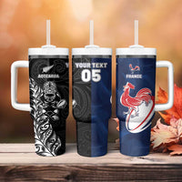 France And New Zealand Rugby Custom Tumbler With Handle Les Bleus Rooster With Maori Tiki LT05 - Polynesian Pride