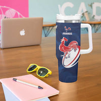 France And New Zealand Rugby Custom Tumbler With Handle Les Bleus Rooster With Maori Tiki LT05 - Polynesian Pride