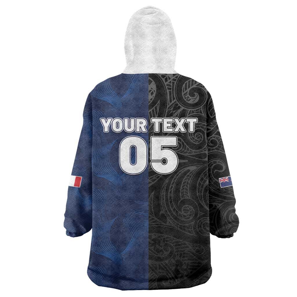 France And New Zealand Rugby Custom Wearable Blanket Hoodie Les Bleus Rooster With Maori Tiki LT05 - Polynesian Pride