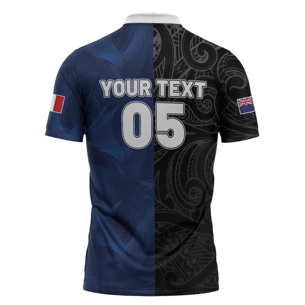 France And New Zealand Rugby Custom Zipper Polo Shirt Les Bleus Rooster With Maori Tiki LT05 - Polynesian Pride