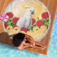 New Zealand Aotearoa Cockatoo Beach Blanket Maori Pattern With Pohutukawa Flowers