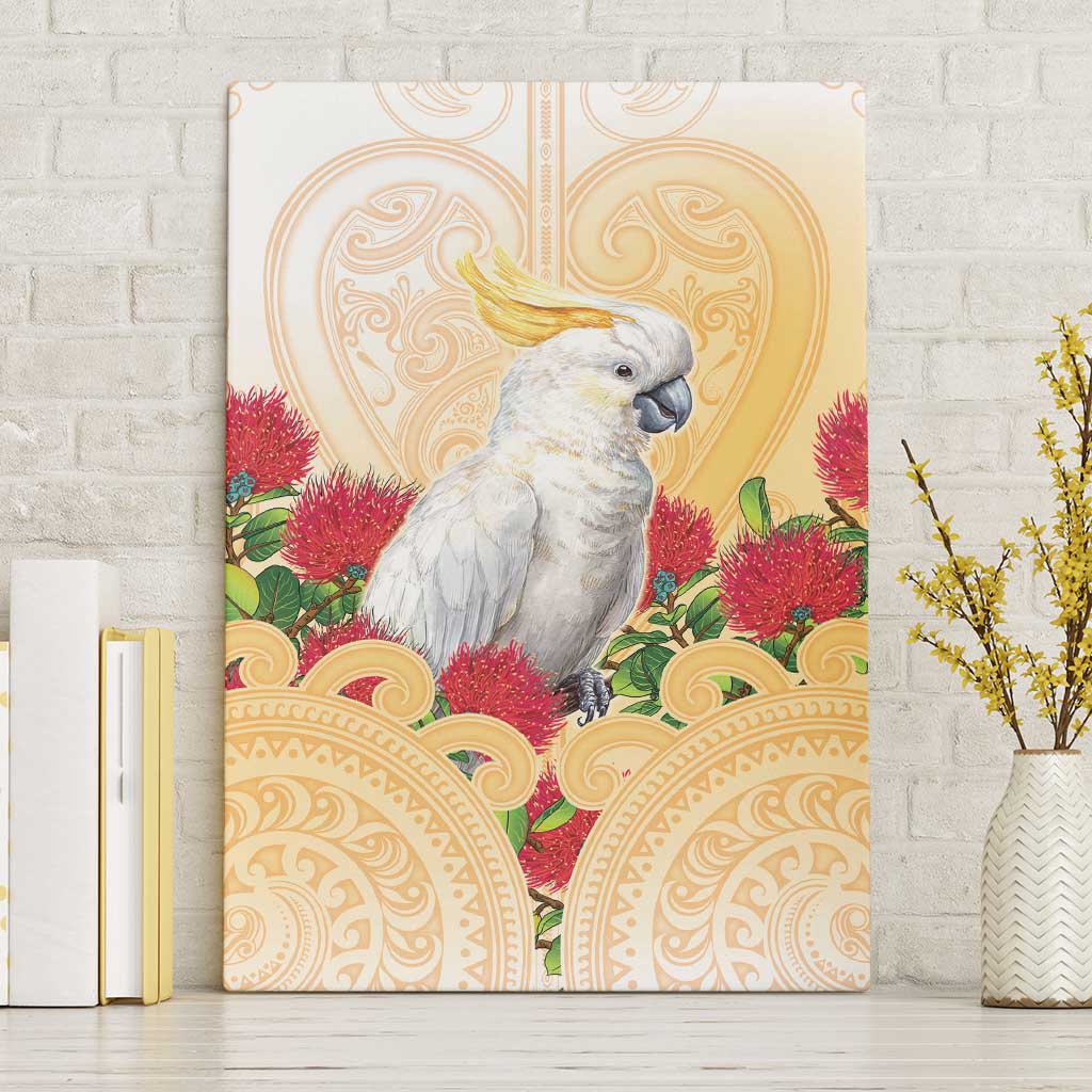 New Zealand Aotearoa Cockatoo Canvas Wall Art Maori Pattern With Pohutukawa Flowers